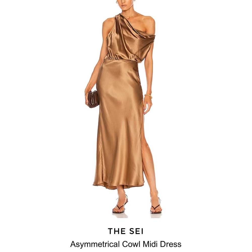 THE SEI.  dress asymmetrical cowl neck dress with slit.
